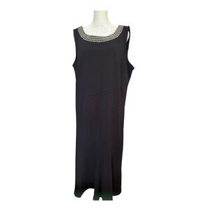 Maya Brooke Black Sleeveless Dress with Pearl Embellished Crewneck 16W Plus